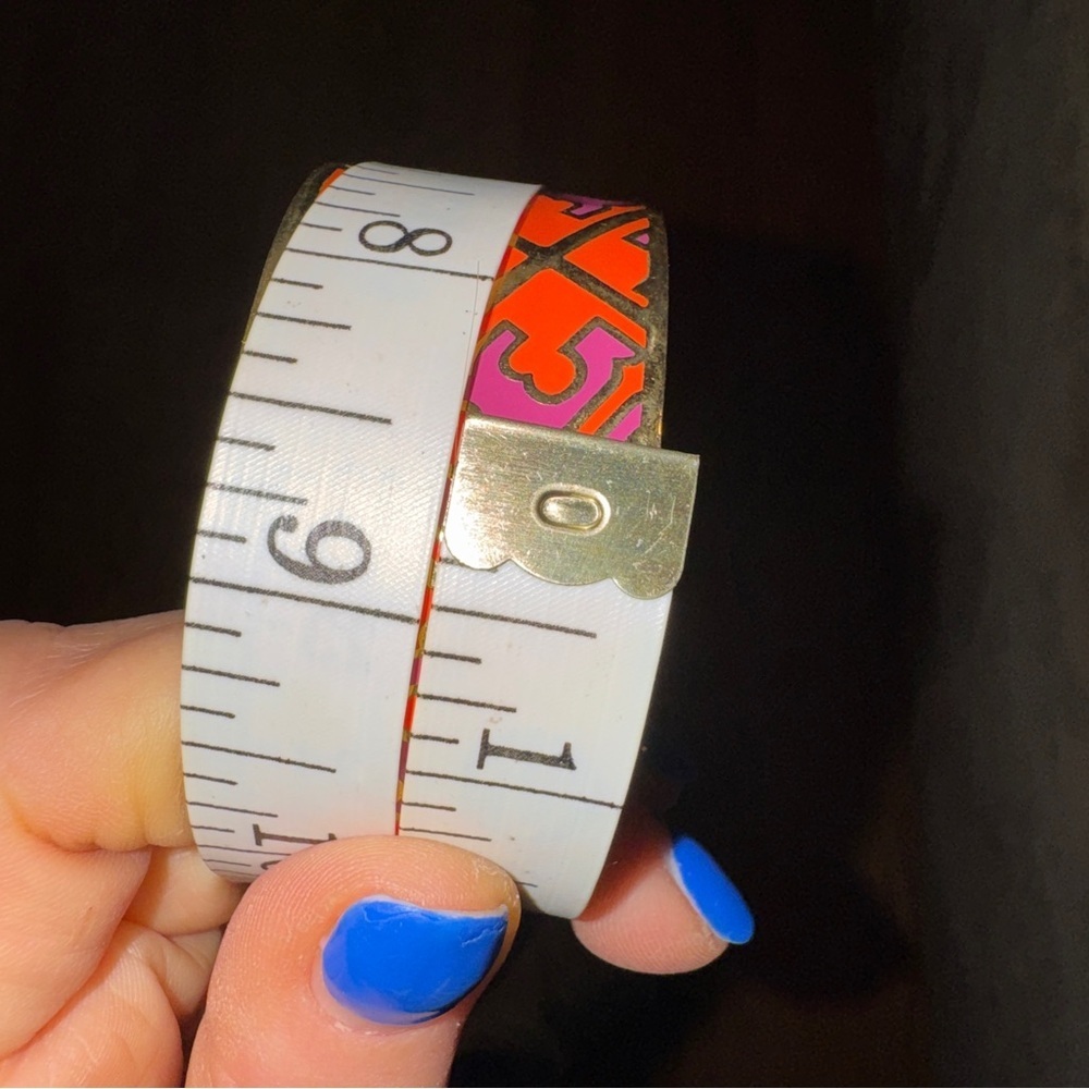 Tory Burch Gold-Tone Cuff Bracelet with Orange and Pink Enamel Pattern - Picture 4 of 4